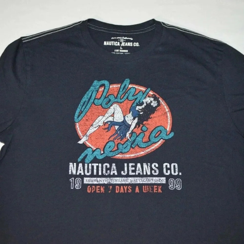 Nautica Jeans Co. "Polynesia" Tiki Hula Girl 100%